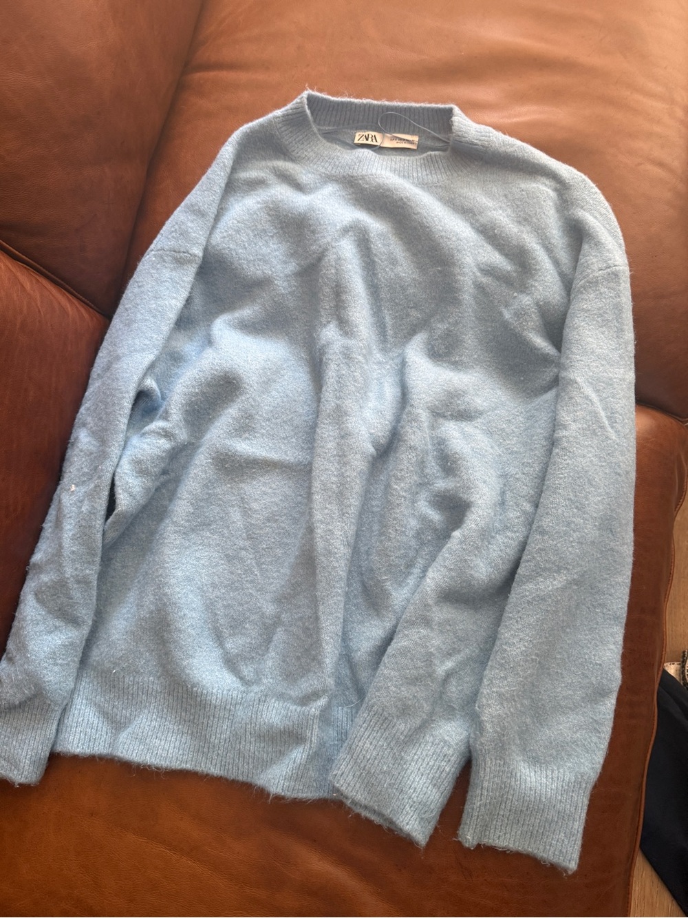 Zara Pale Blue Oversized Crewneck Sweater